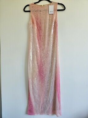 MISA Los Angeles NWT Pink Sequin Sleeveless Maxi Dress XS